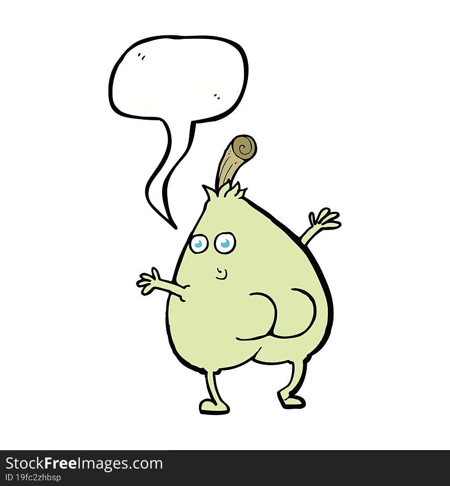 A Nice Pear Cartoon With Speech Bubble