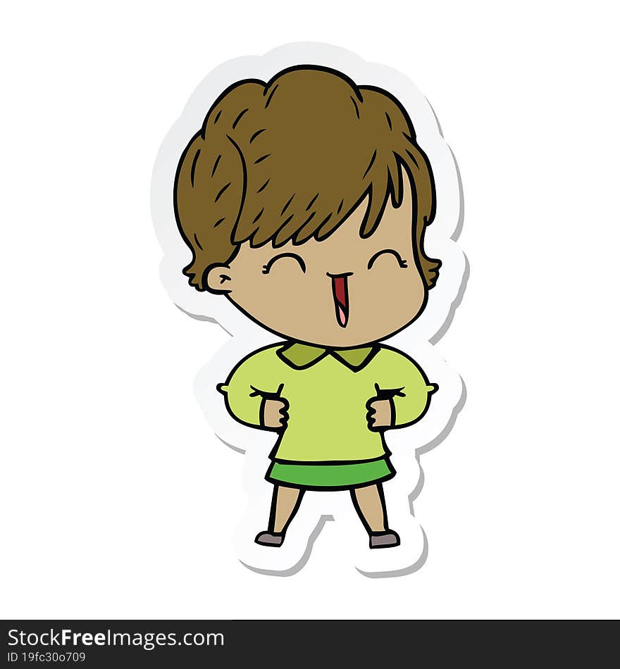 sticker of a cartoon laughing woman