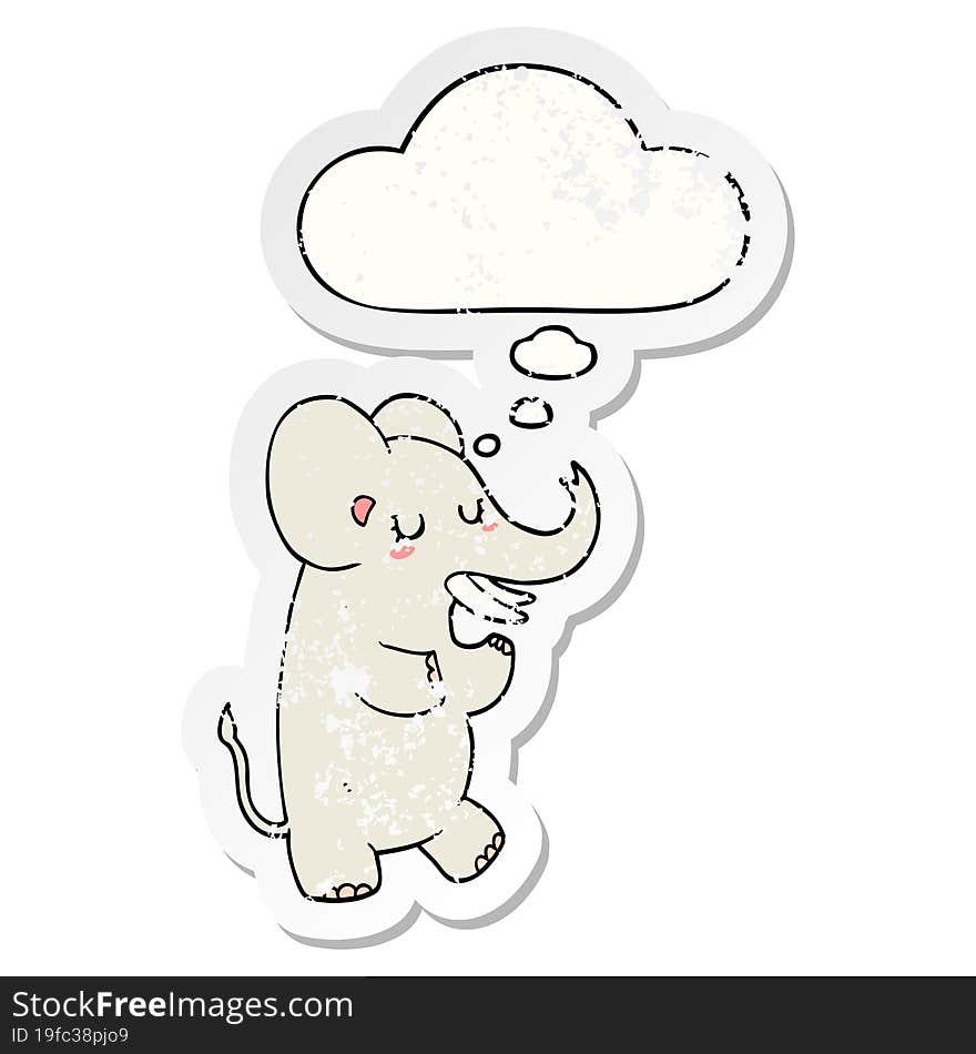 cartoon elephant and thought bubble as a distressed worn sticker