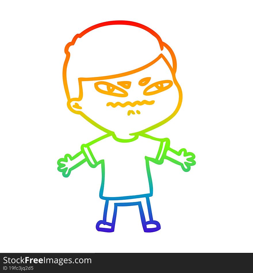 rainbow gradient line drawing cartoon exasperated man