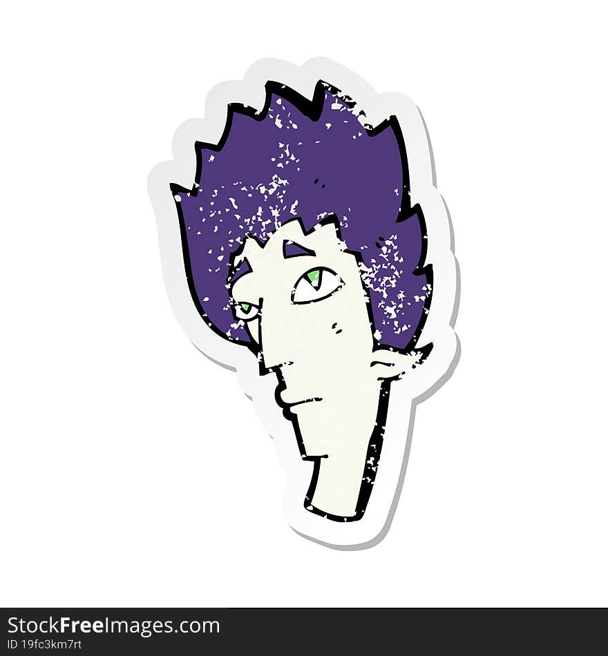 Retro Distressed Sticker Of A Cartoon Vampire Head