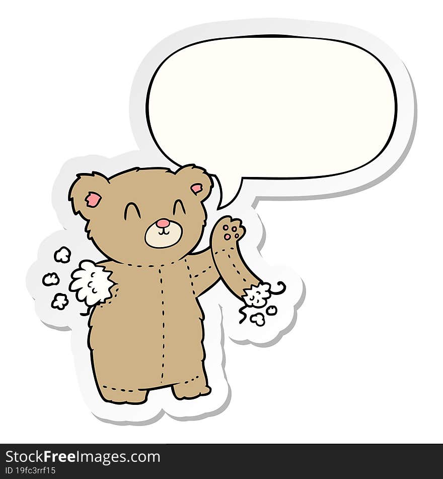 Cartoon Teddy Bear And Torn Arm And Speech Bubble Sticker