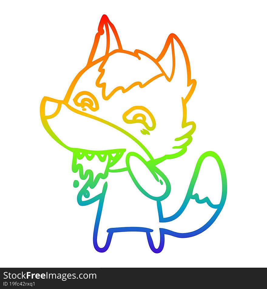 rainbow gradient line drawing of a cartoon hungry wolf