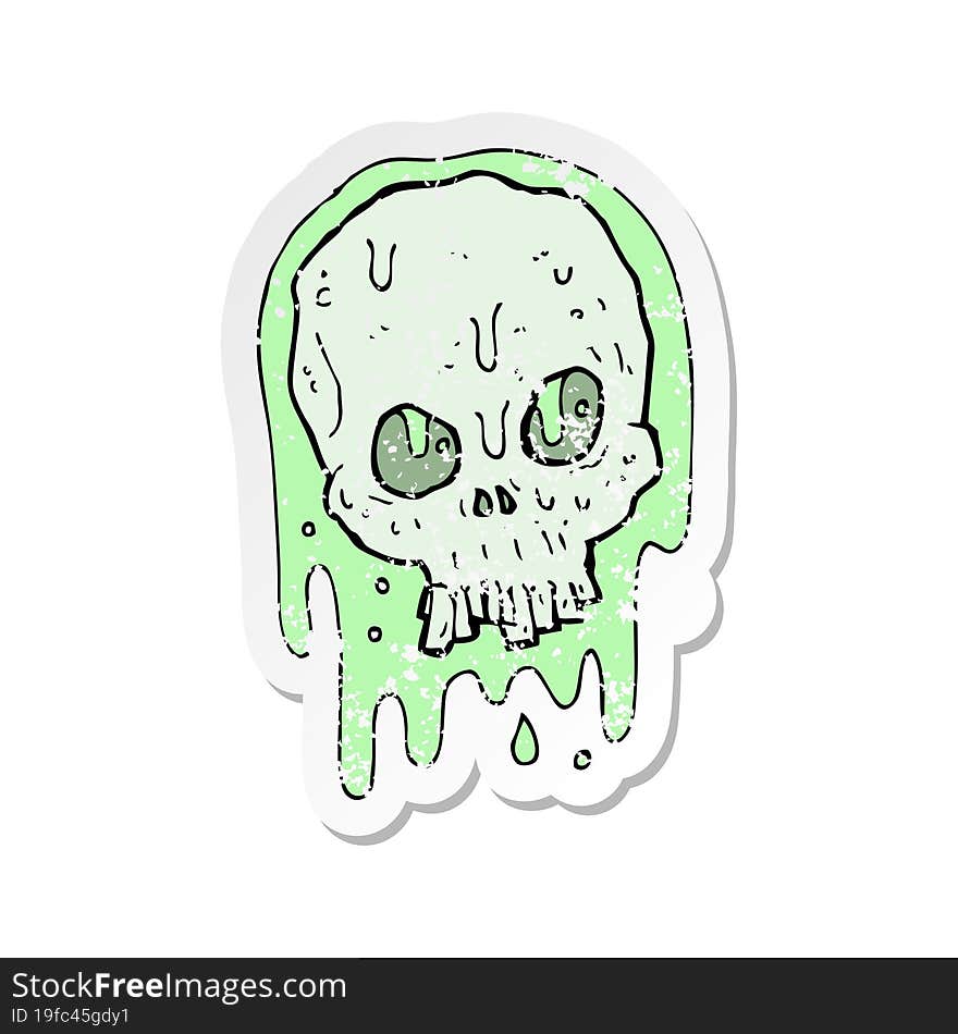 retro distressed sticker of a cartoon slimy skull