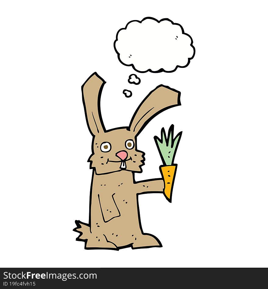 cartoon rabbit with carrot with thought bubble