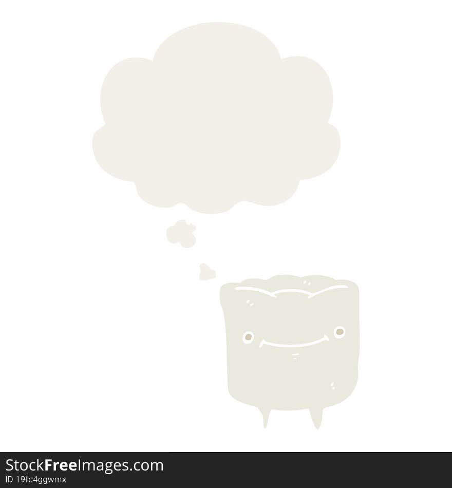 cartoon happy tooth and thought bubble in retro style