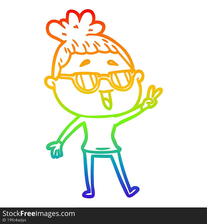 rainbow gradient line drawing cartoon happy woman wearing spectacles