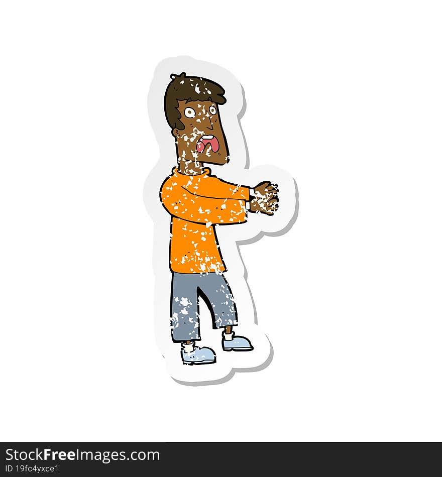 retro distressed sticker of a cartoon terrified man