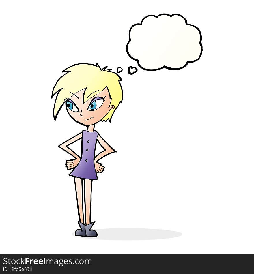 Cartoon Girl With Hands On Hips With Thought Bubble