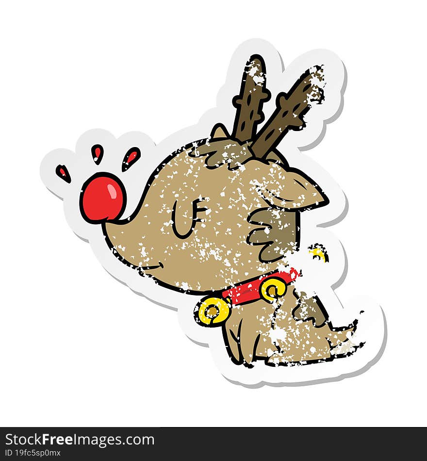 Distressed Sticker Of A Cartoon Christmas Reindeer