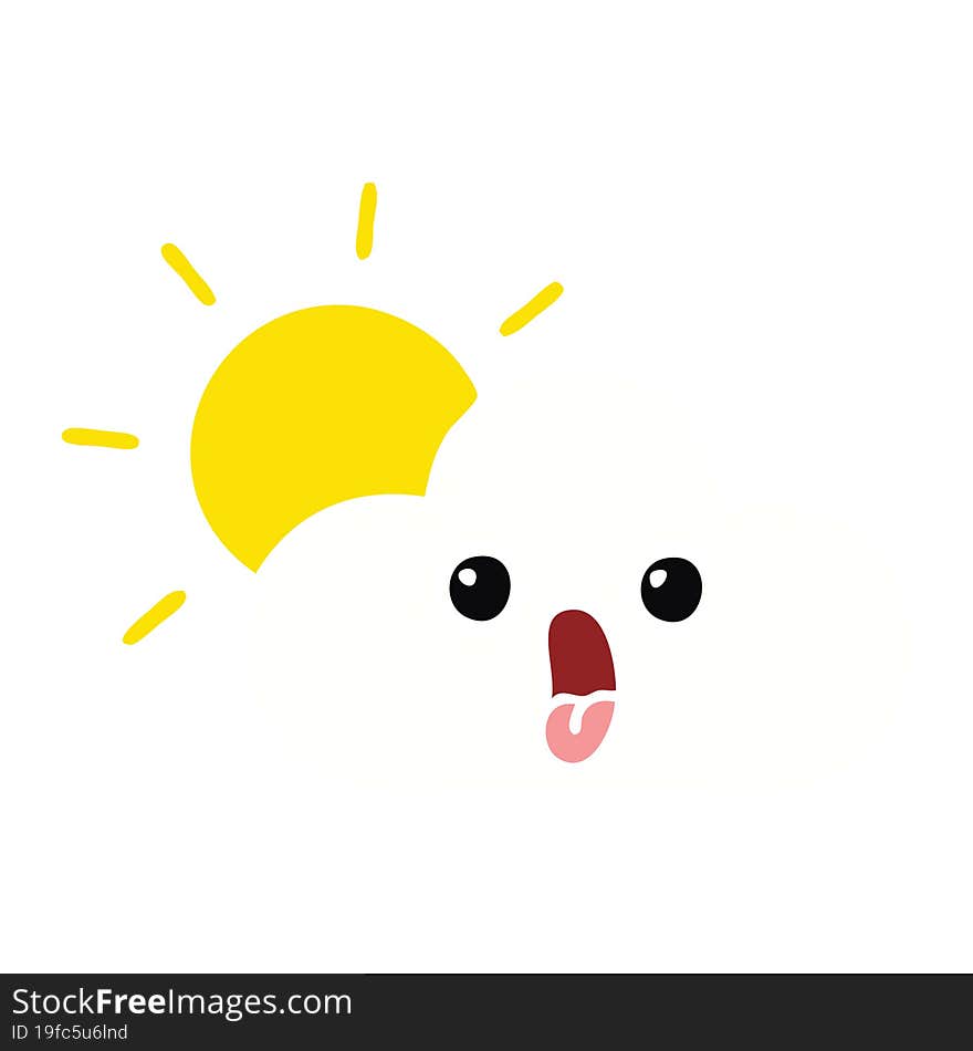 flat color retro cartoon of a sun and cloud