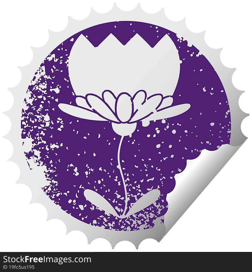 distressed circular peeling sticker symbol flower