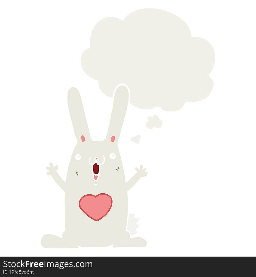 cartoon rabbit in love and thought bubble in retro style