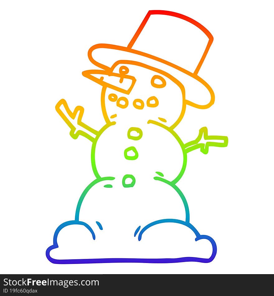 rainbow gradient line drawing cartoon snowman