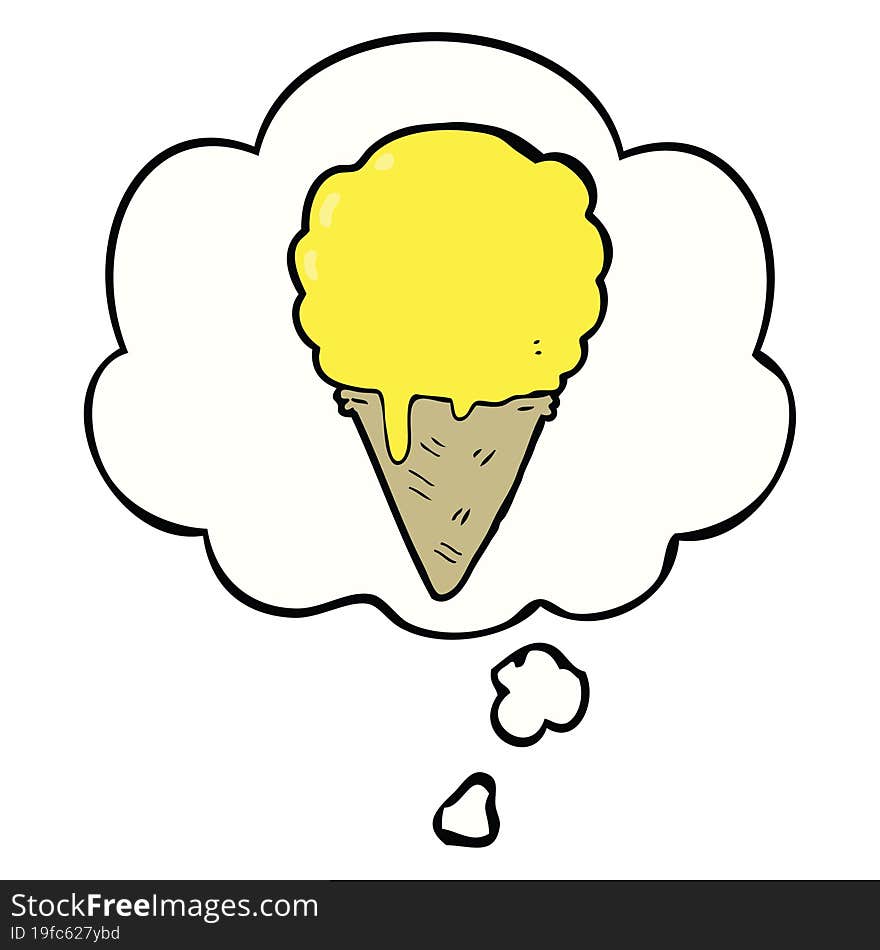 cartoon ice cream with thought bubble. cartoon ice cream with thought bubble