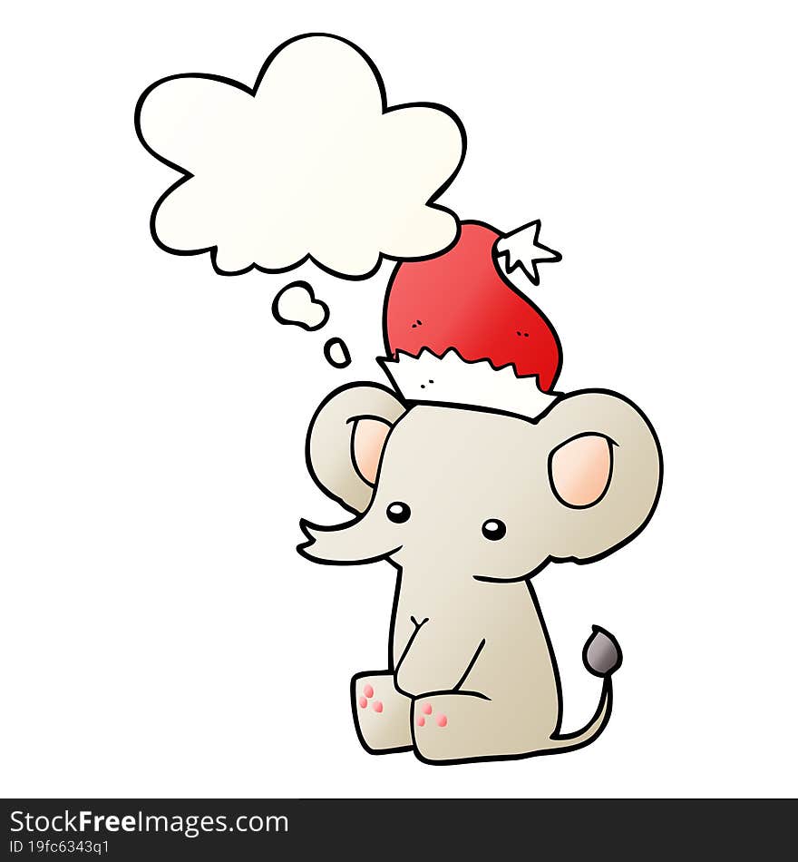 cute christmas elephant and thought bubble in smooth gradient style