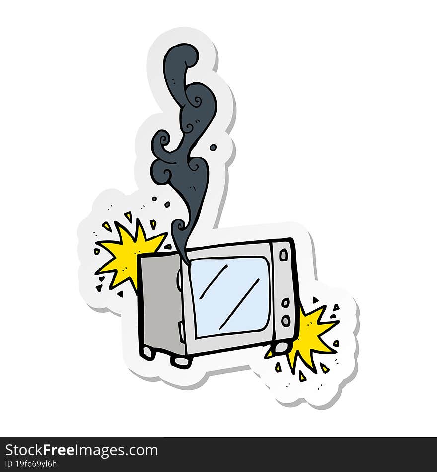 sticker of a cartoon exploding microwave