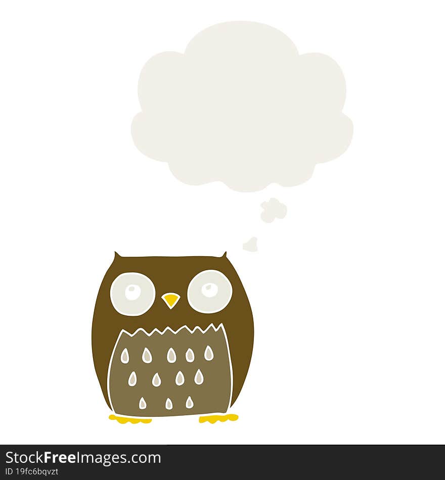 cartoon owl and thought bubble in retro style