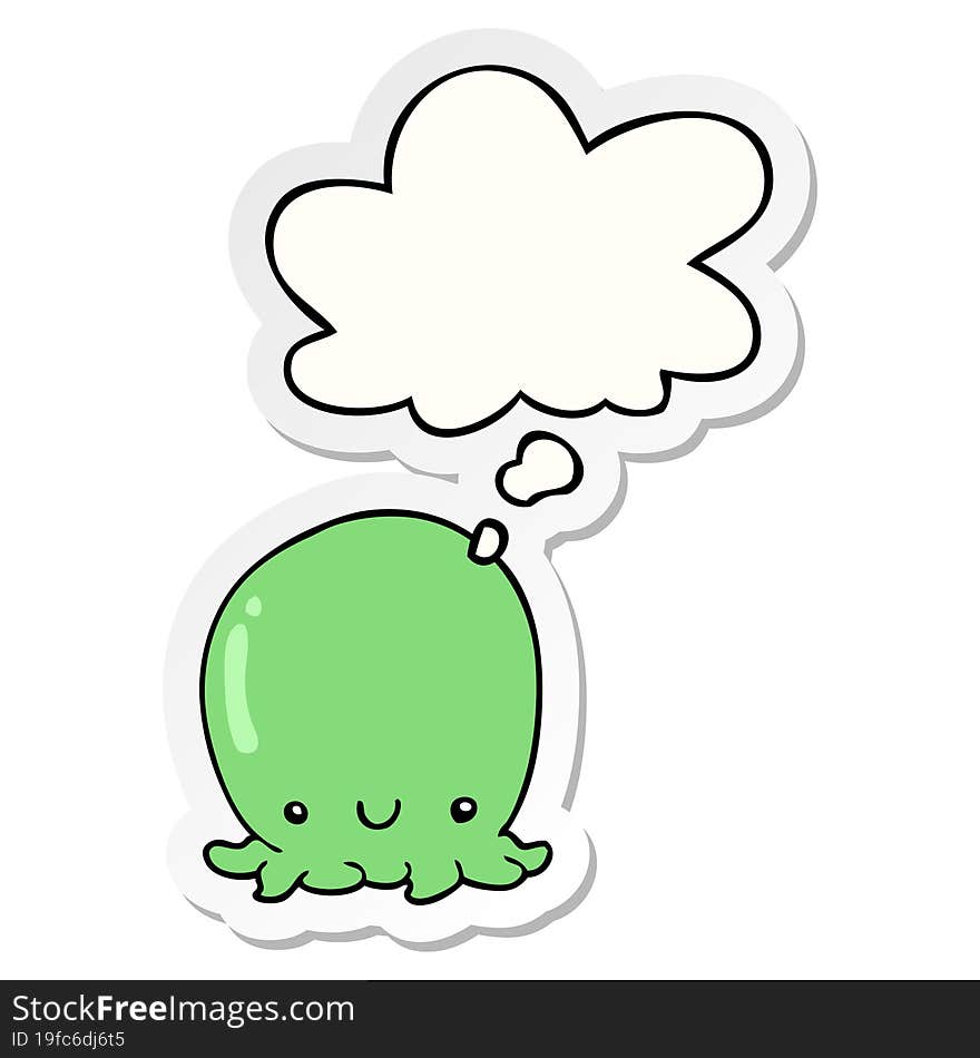 cute cartoon octopus and thought bubble as a printed sticker