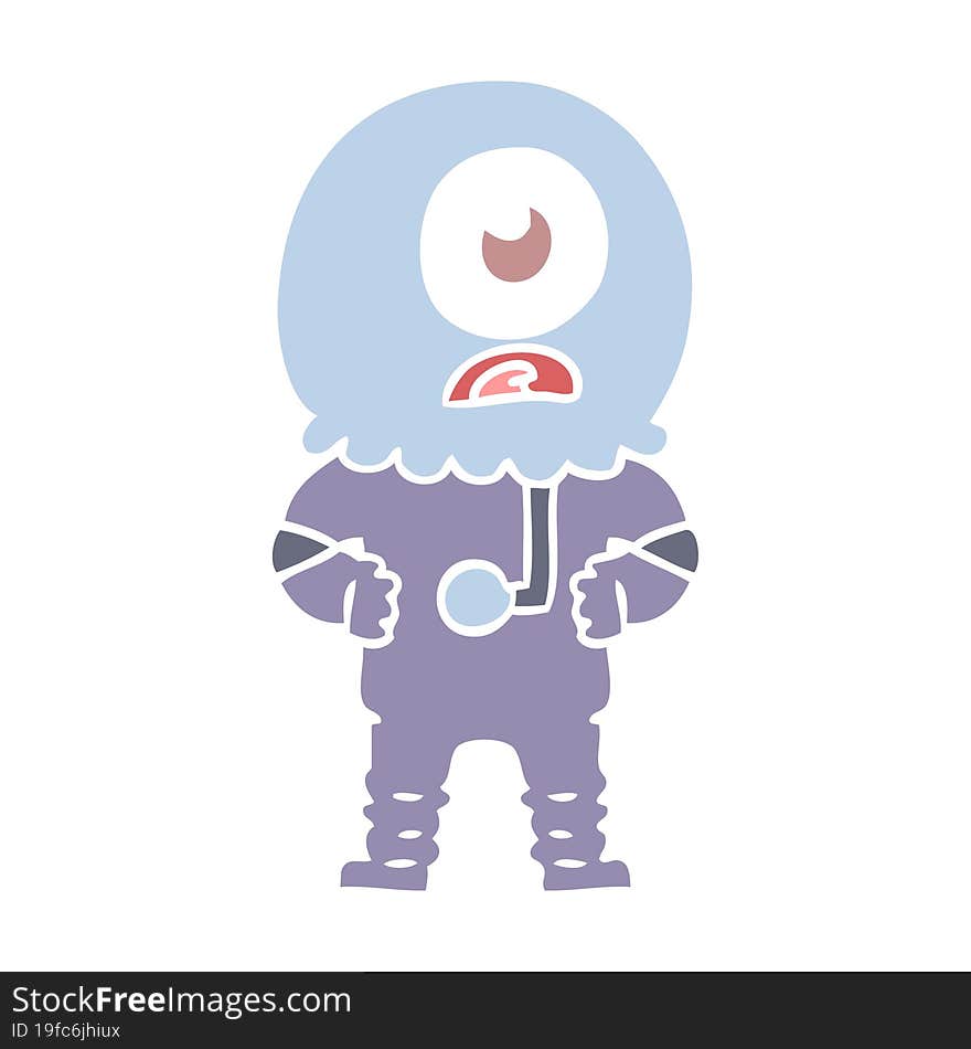 flat color style cartoon cyclops alien spaceman