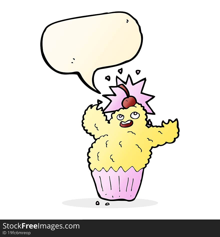 cartoon cupcake monster with speech bubble