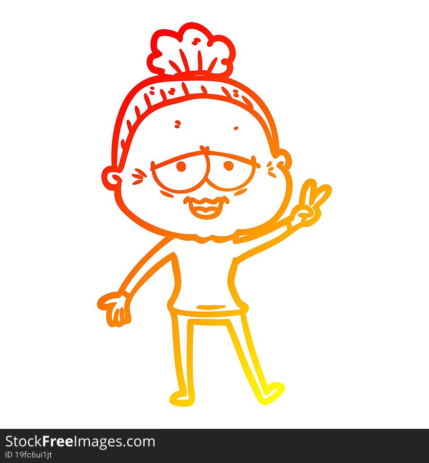 Warm Gradient Line Drawing Cartoon Happy Old Lady