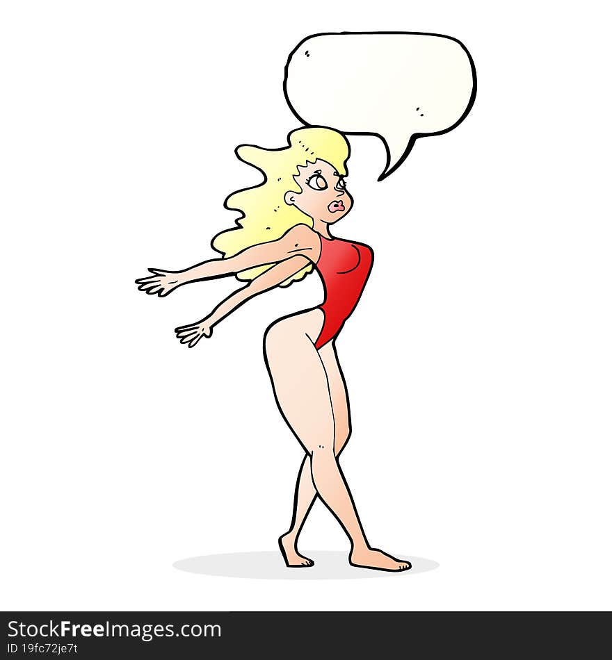 cartoon sexy woman in swimsuit with speech bubble