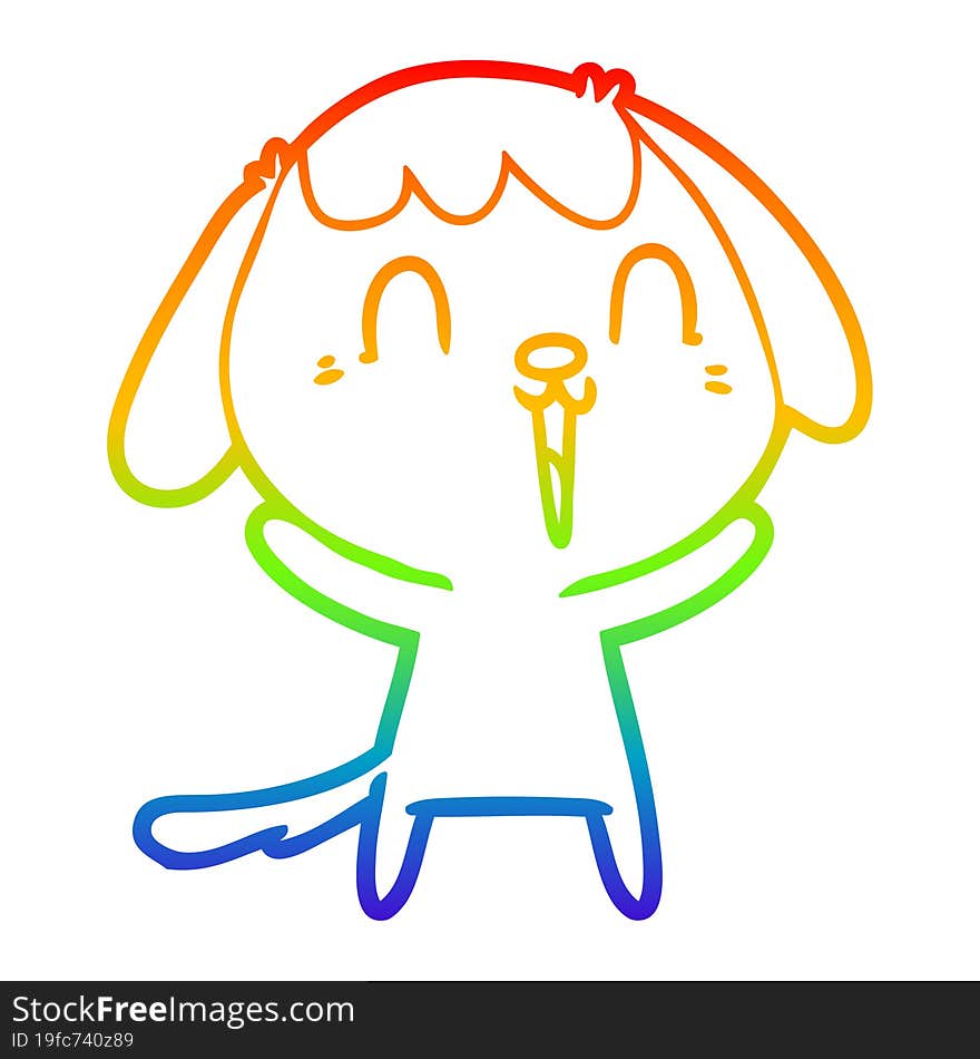 rainbow gradient line drawing of a cute cartoon dog