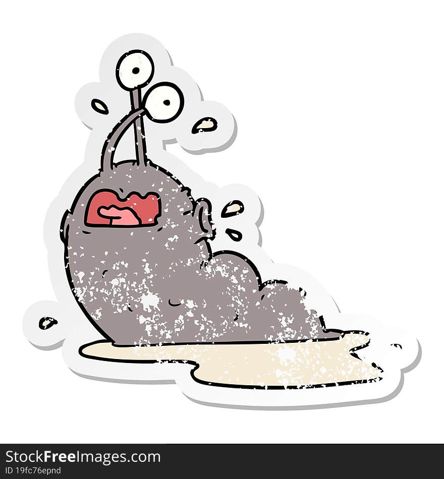 distressed sticker of a gross cartoon slug