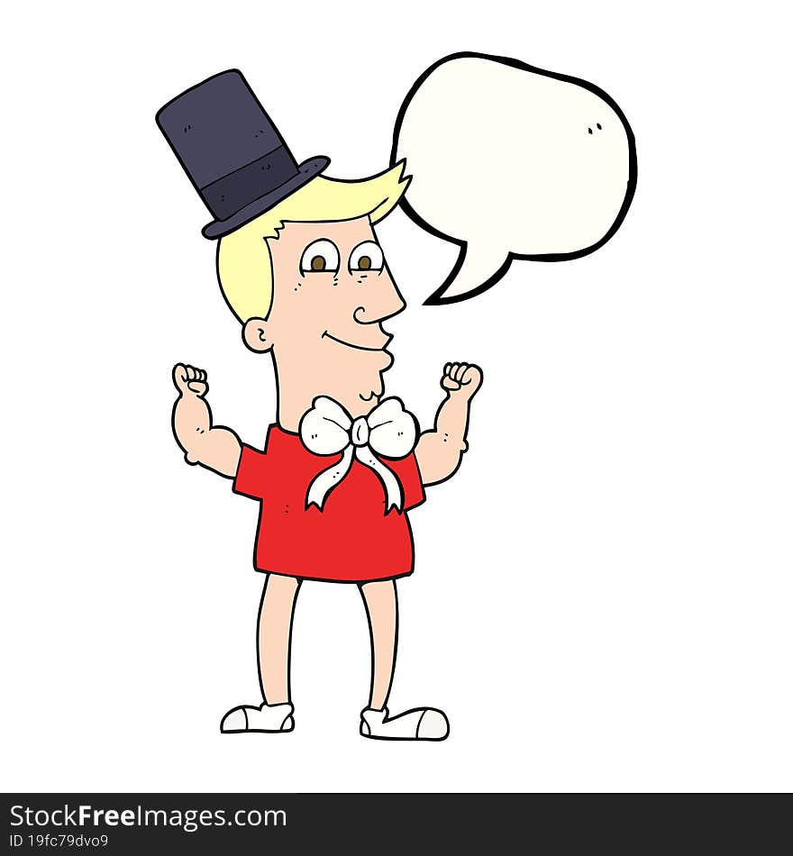 freehand drawn speech bubble cartoon celebrating man