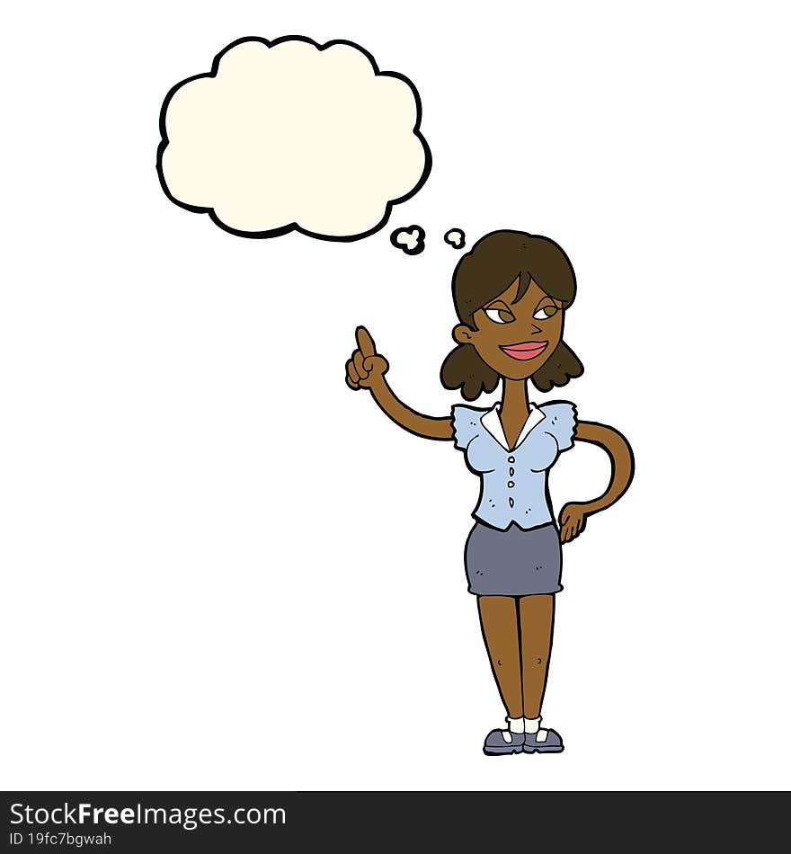 Cartoon Woman With Great Idea With Thought Bubble