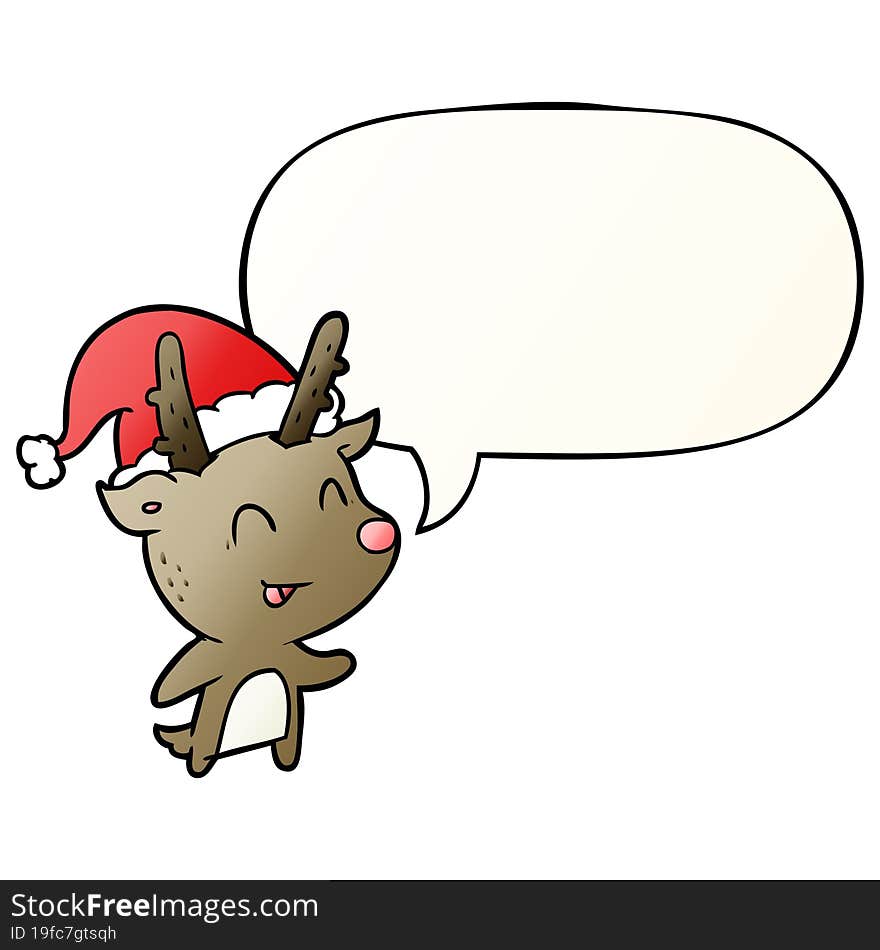 cartoon christmas reindeer and speech bubble in smooth gradient style