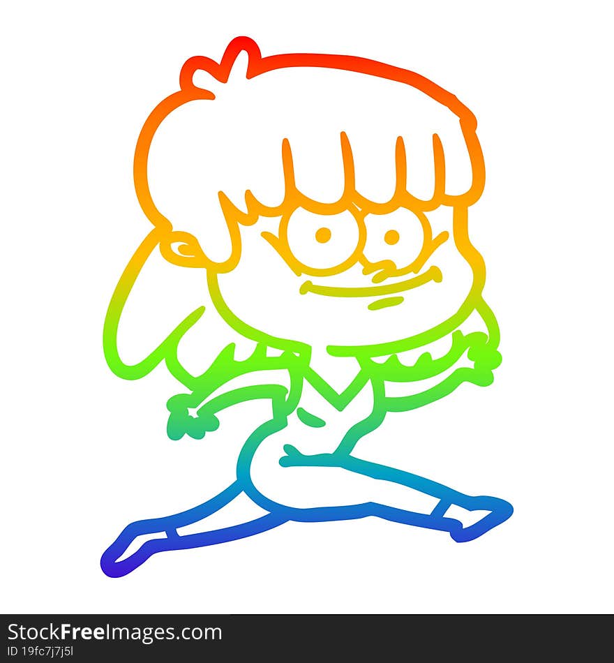 rainbow gradient line drawing cartoon girl smiling