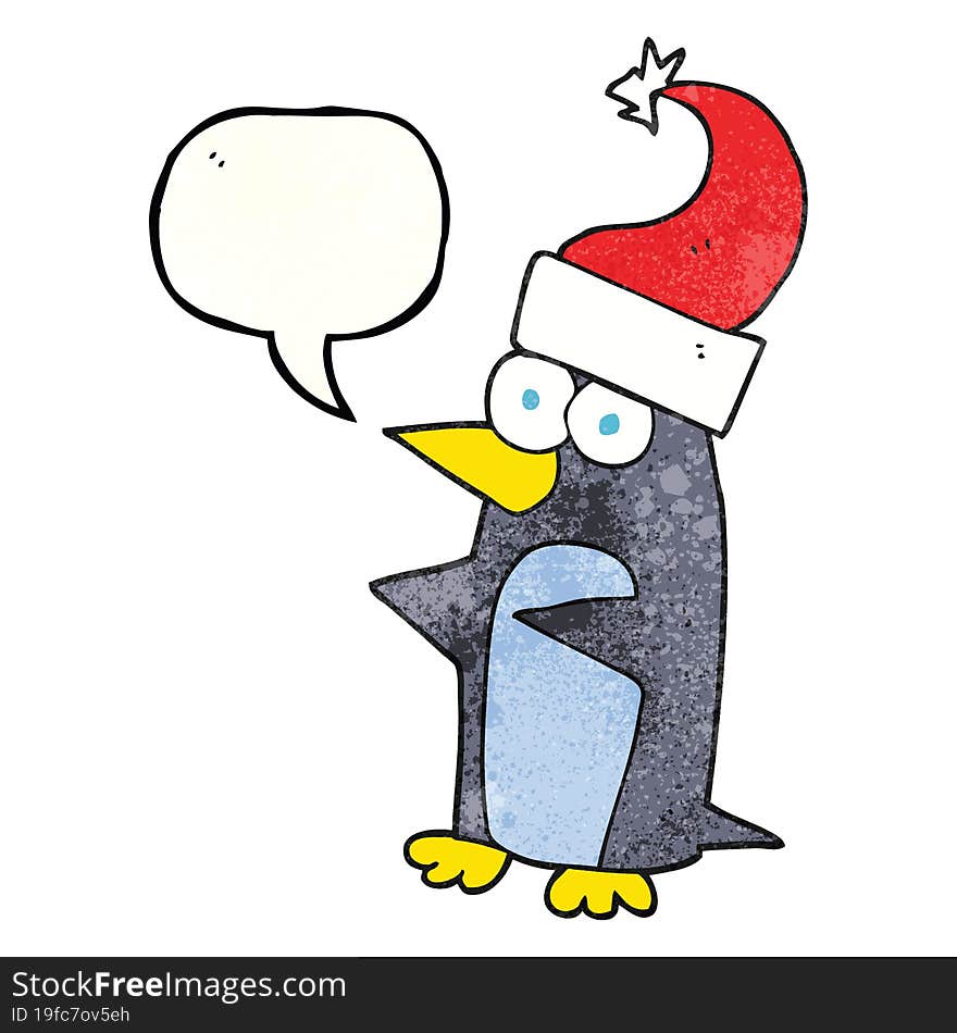 speech bubble textured cartoon christmas penguin