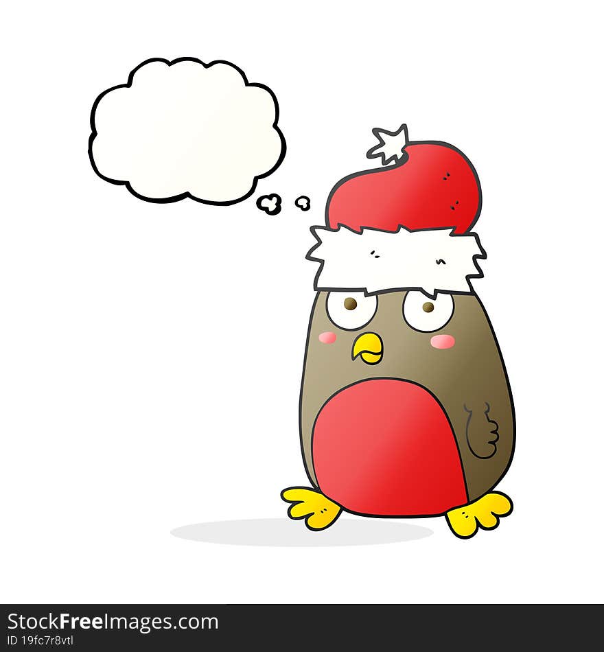 freehand drawn thought bubble cartoon christmas robin