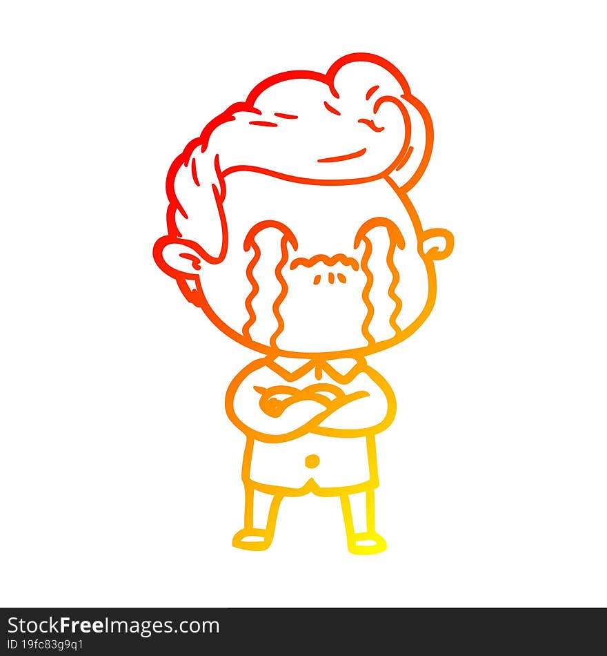 Warm Gradient Line Drawing Cartoon Man Crying