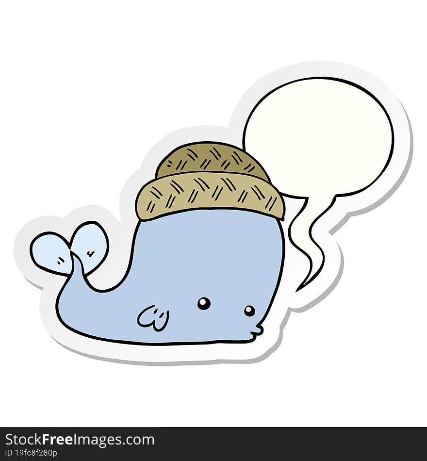 cartoon whale wearing hat and speech bubble sticker