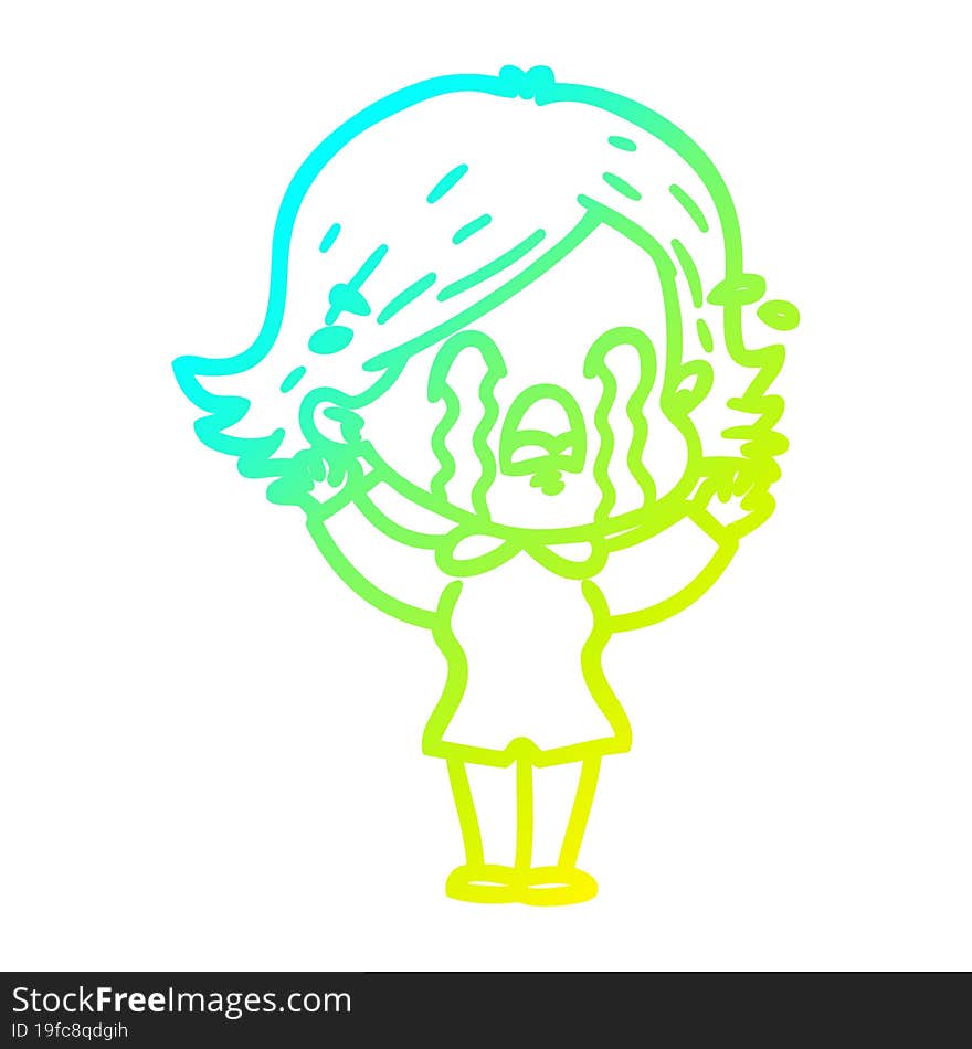 cold gradient line drawing of a cartoon woman crying