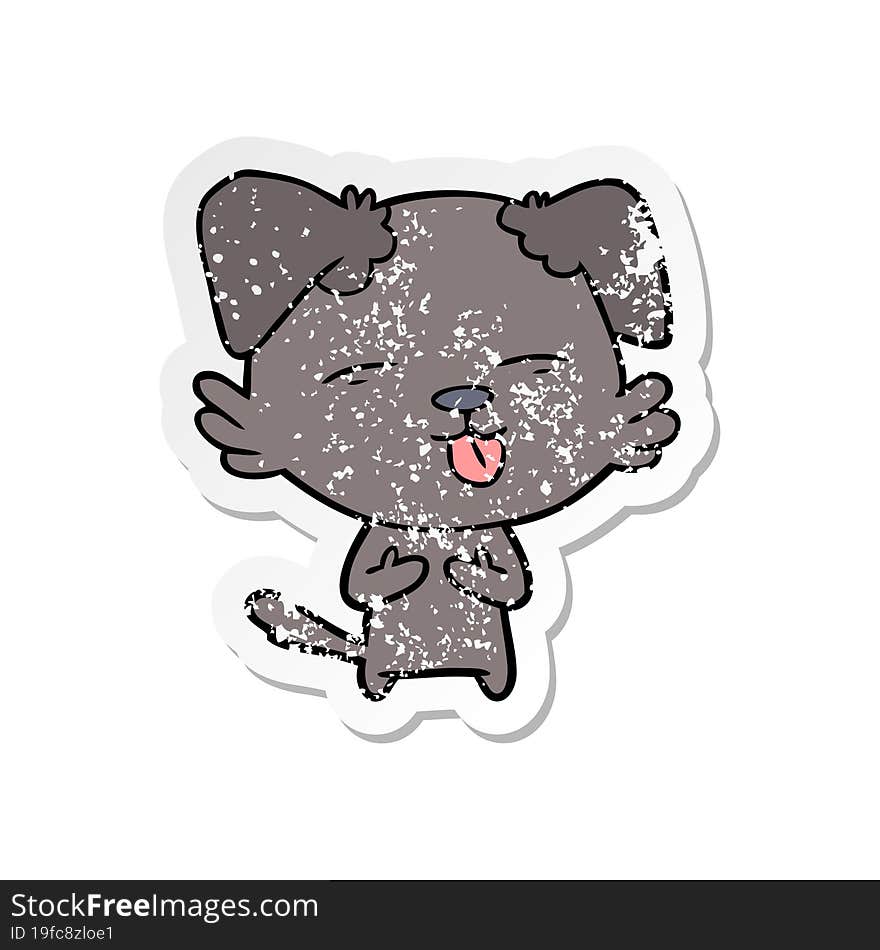 Distressed Sticker Of A Cartoon Dog Sticking Out Tongue