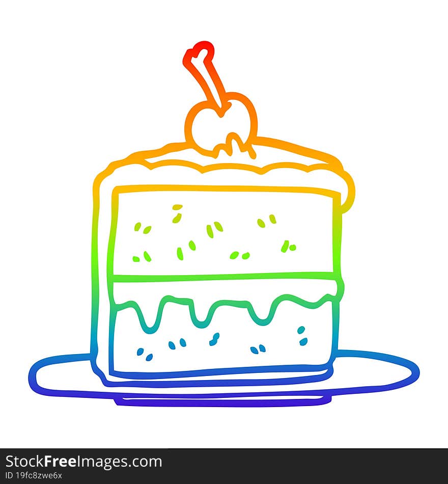 rainbow gradient line drawing of a cartoon cake slice