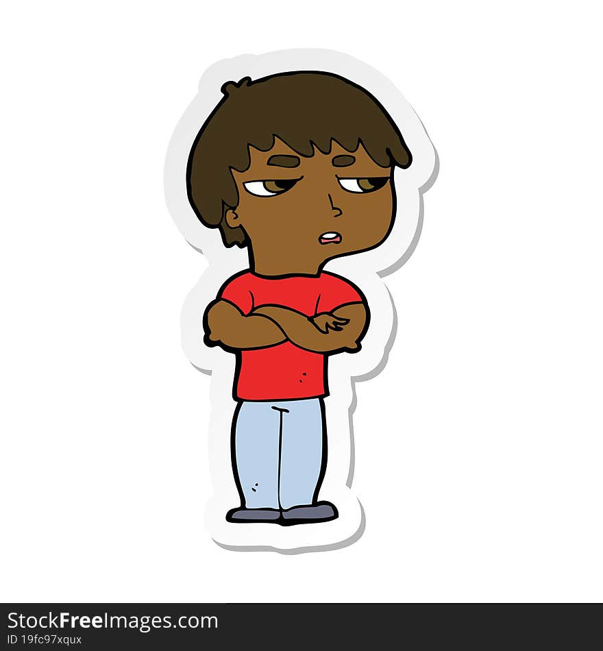 sticker of a cartoon annoyed boy