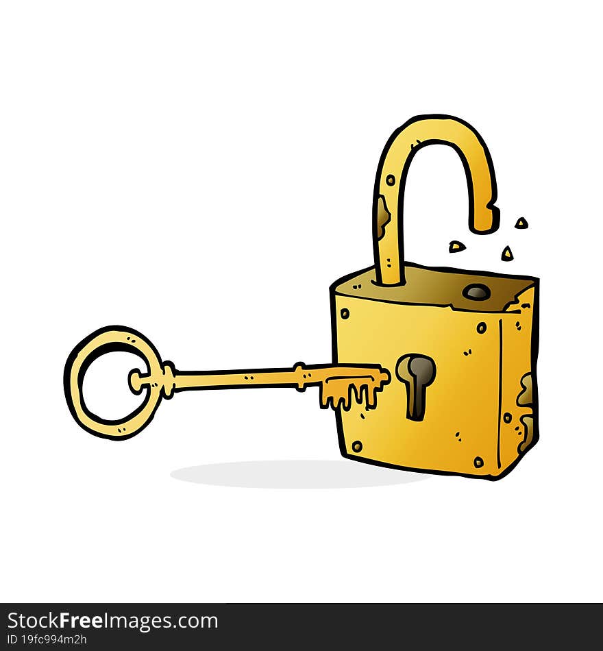 cartoon rusty old padlock