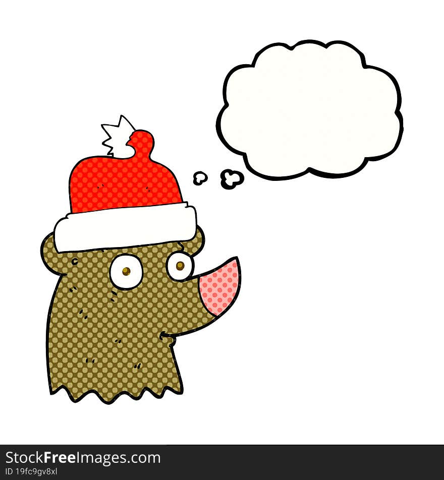 thought bubble cartoon bear wearing christmas hat