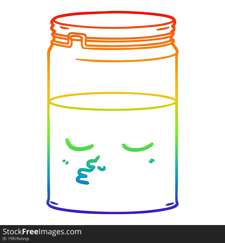 rainbow gradient line drawing of a cartoon glass jar