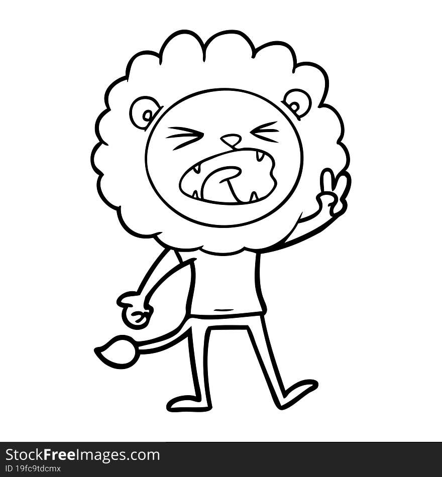 cartoon lion giving peac sign. cartoon lion giving peac sign