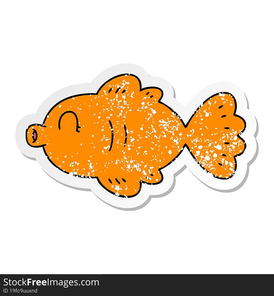 distressed sticker of a quirky hand drawn cartoon fish