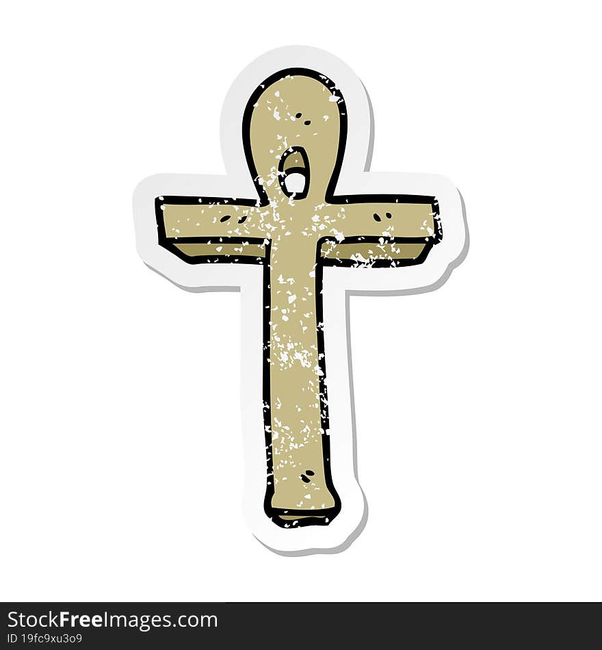 Distressed Sticker Of A Cartoon Ankh Symbol