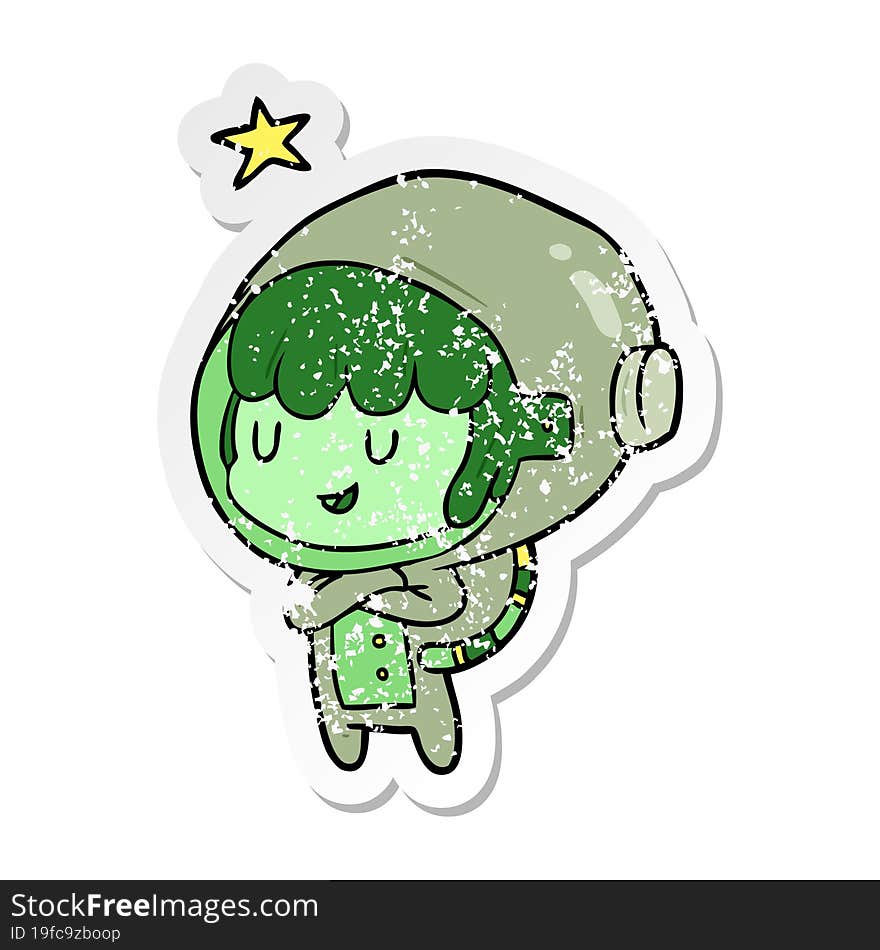 Distressed Sticker Of A Cartoon Space Girl