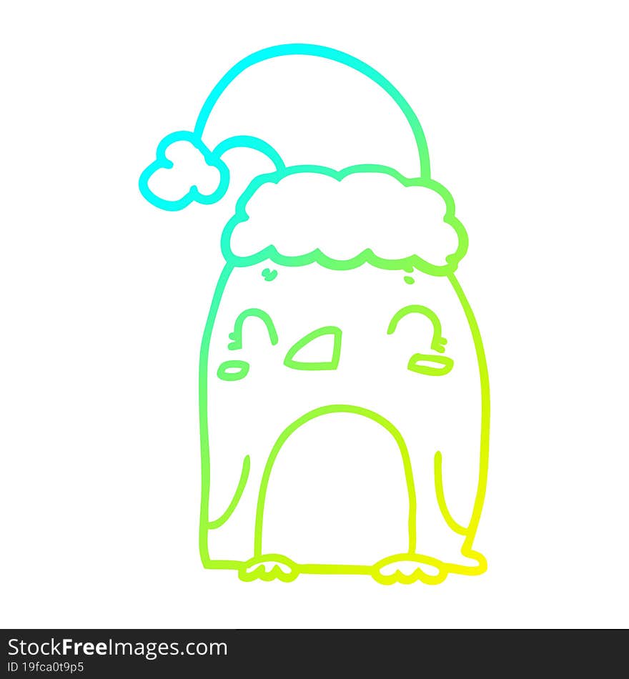 cold gradient line drawing cute christmas penguin