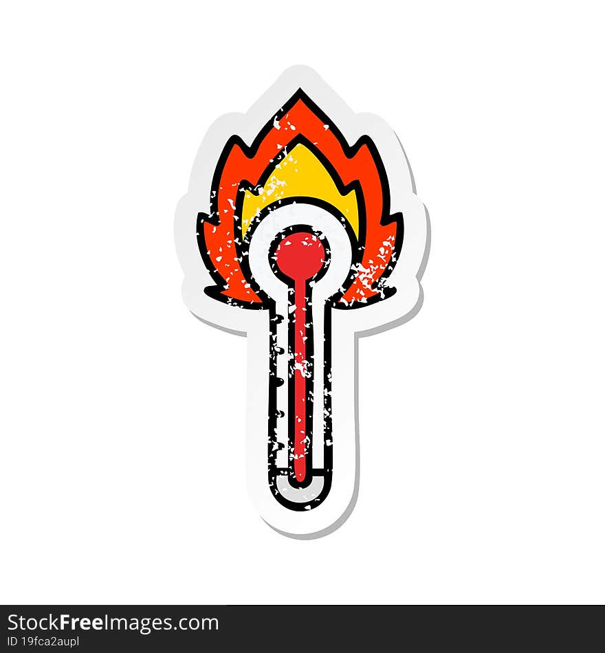 distressed sticker of a cute cartoon hot glass thermometer